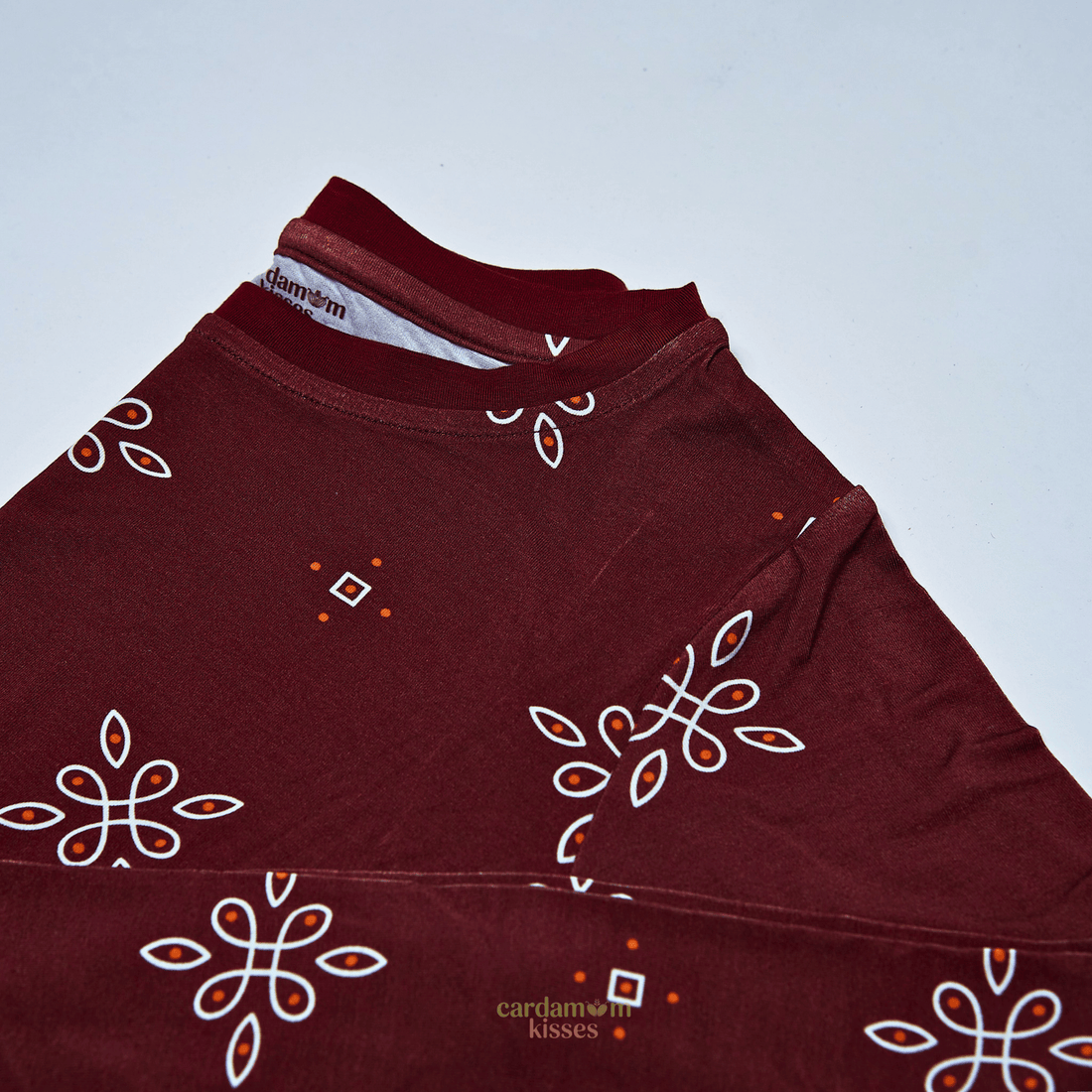 Kolam Kaleidoscope bamboo pajamas with geometric patterns inspired by South Indian threshold art