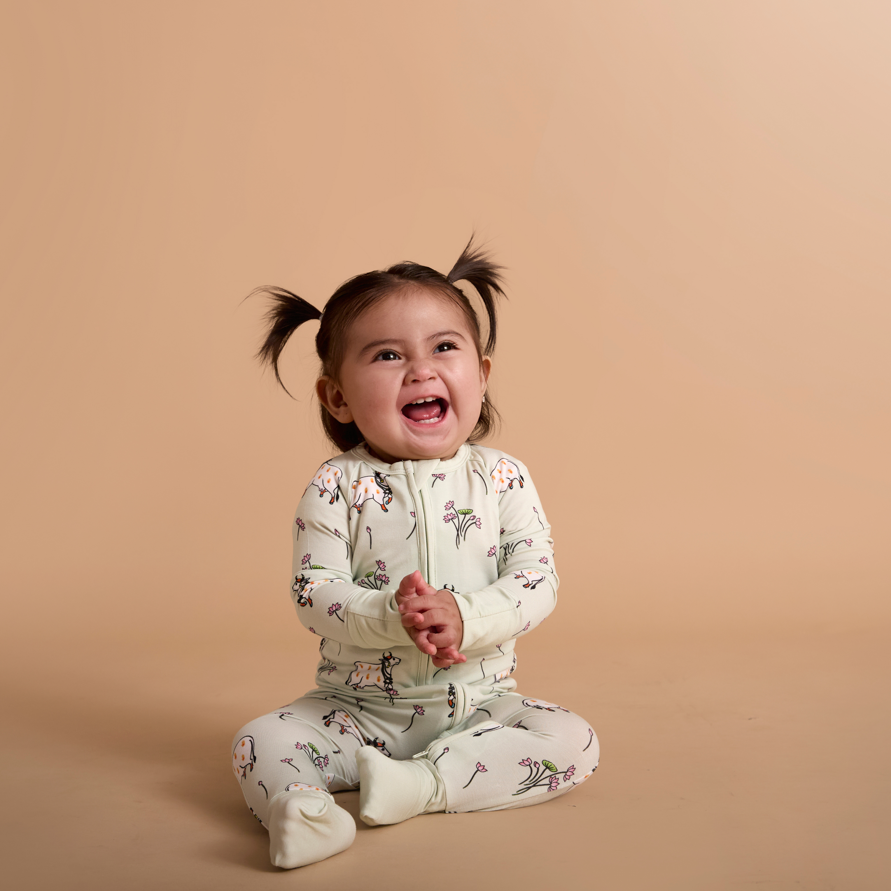 Pichwai Pastures bamboo pajamas inspired by traditional Nathdwara paintings of cows and lotuses