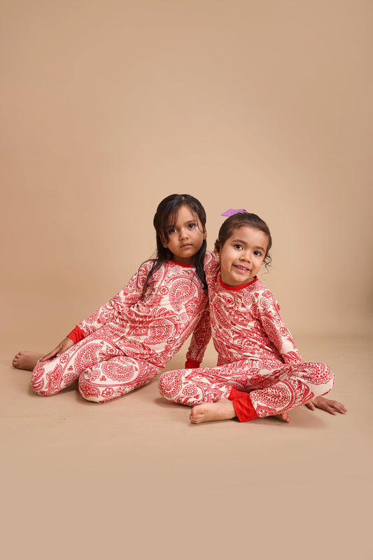 Mehendi Mosaic bamboo pajamas with intricate henna-inspired paisley patterns
