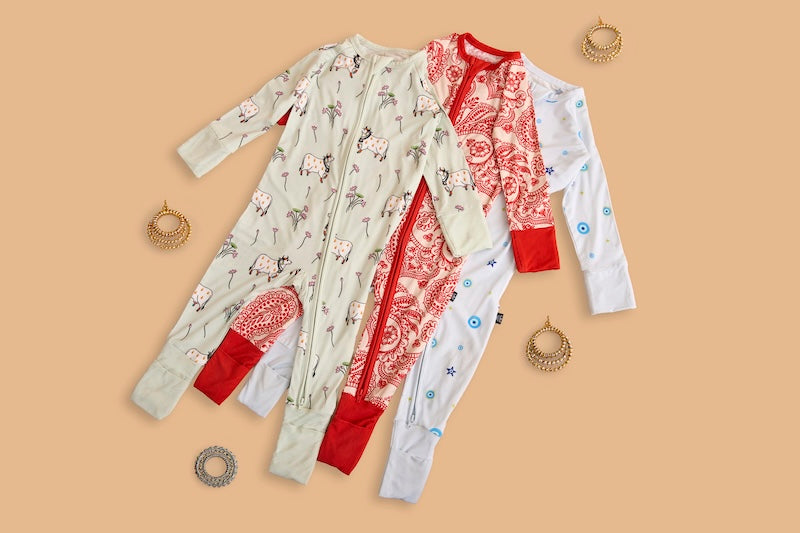Thoughtful baby gifts with cultural prints, including bamboo pajamas