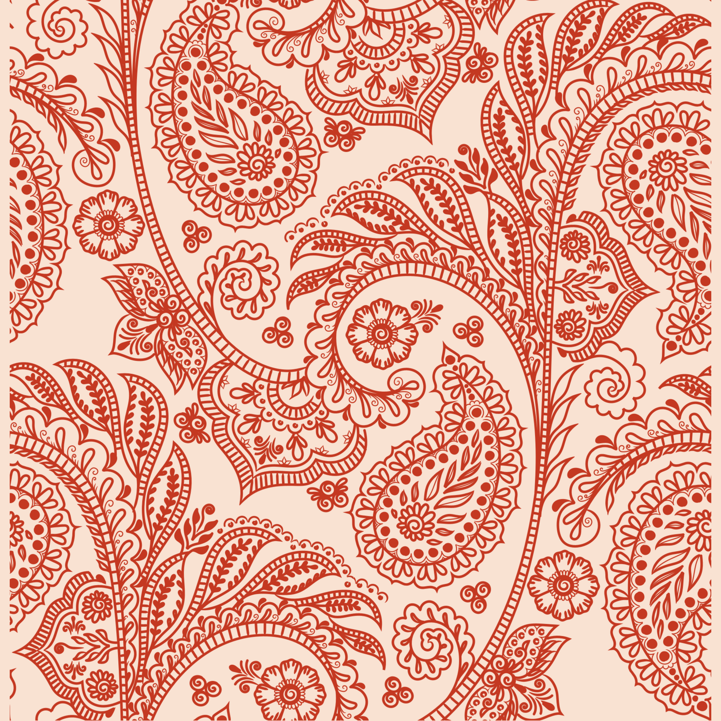 Red paisley pattern on a beige background